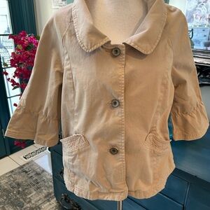 DKNY 3/4 Bell Sleeve Swing Jacket Khaki Women’s Lg Angled Pockets 3-Buttons